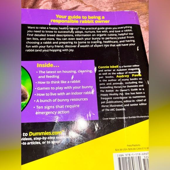 Rabbits for Dummies by Audrey Pavia and Connie Isbell - PREOWNED Book - Picture 6 of 16